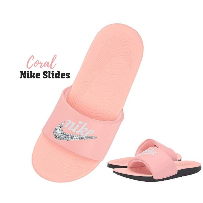 coral nike slides