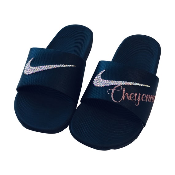 rose gold and black nike slides