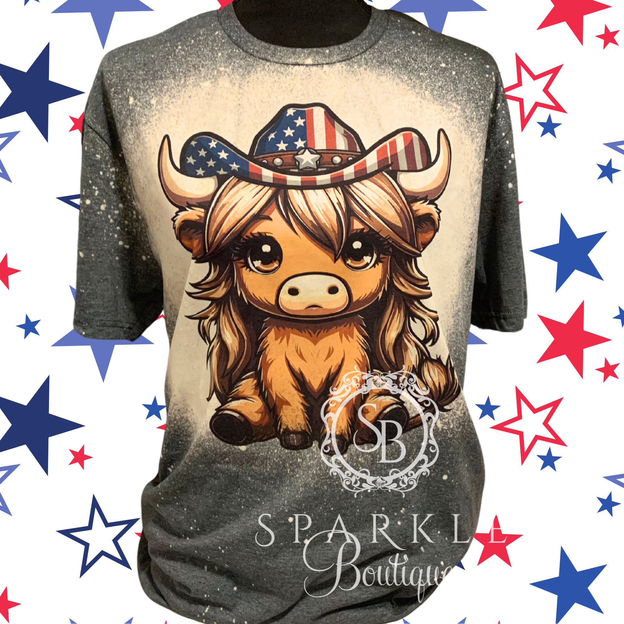 Highland Cow Shirt Trucker Hat Shirt 4th of July Shirt Western Independence Day Bleach Shirt Distressed Tee