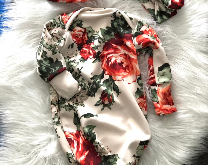 Antique Floral Knit Sleep Gown Set/baby Girl Sleep Gown/ Etsy