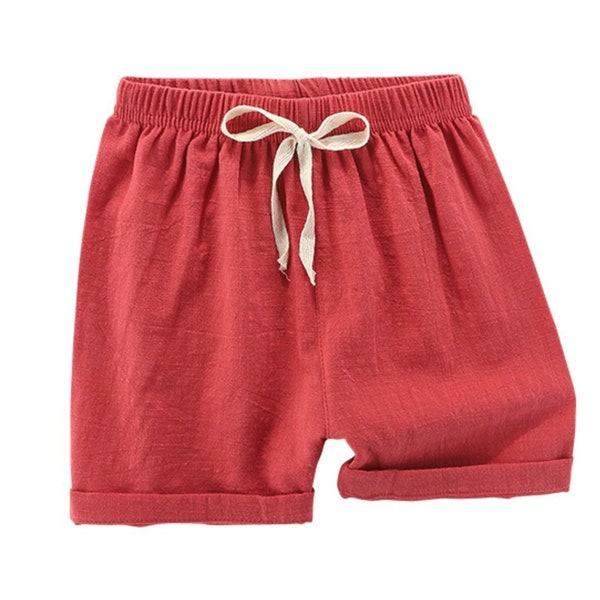 Solid Red Shorts Kids, Valentines 4th July Holidays Shorts, Classic Plain Comfy Children pants, Loose Shorts Casual Pants woven Cotton Linen