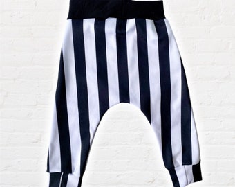 Black White Vertical Stripe kids Joggers, Baby Toddler Jack Beetlejuice Pants, Kids Pirate and Rock Roll Pants, Boys Halloween Costume Pants