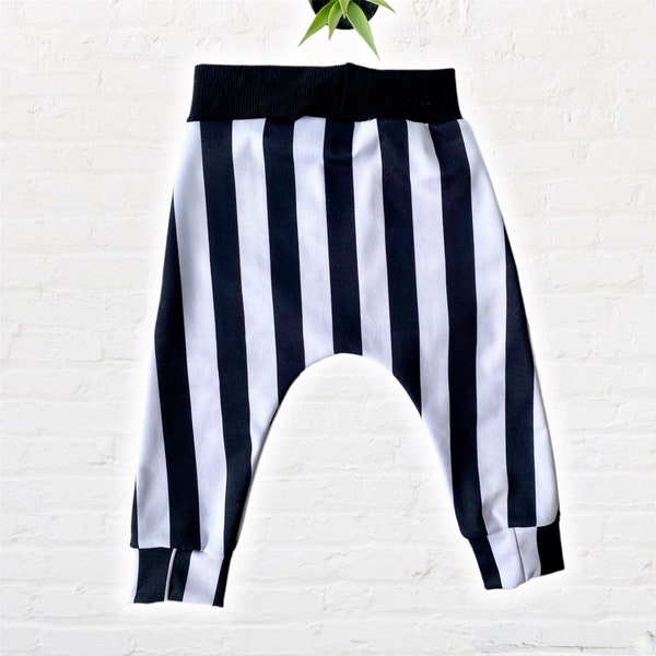 Black White Vertical Stripe kids Joggers, Baby Toddler Jack Beetlejuice Pants, Kids Pirate and Rock Roll Pants, Boys Halloween Costume Pants