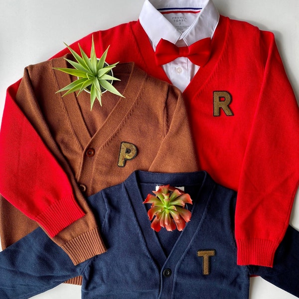Toddler Custom Monogram Sweater, Gold Sequin Monogram Child Cardigan, Custom Youth Kid Sweater, Personalized Christmas Gift Baby Toddler Boy
