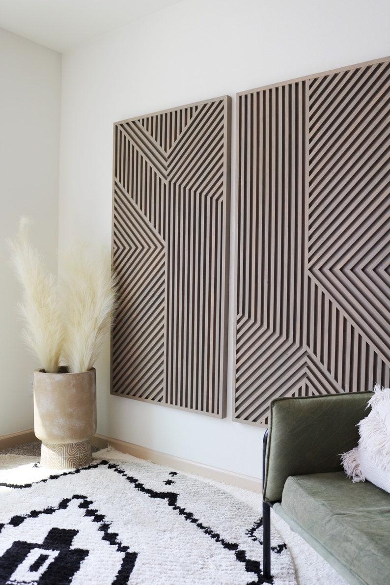 Slat Wood Wall Art Geometric Slat Art Modern Wood Art Wood Etsy
