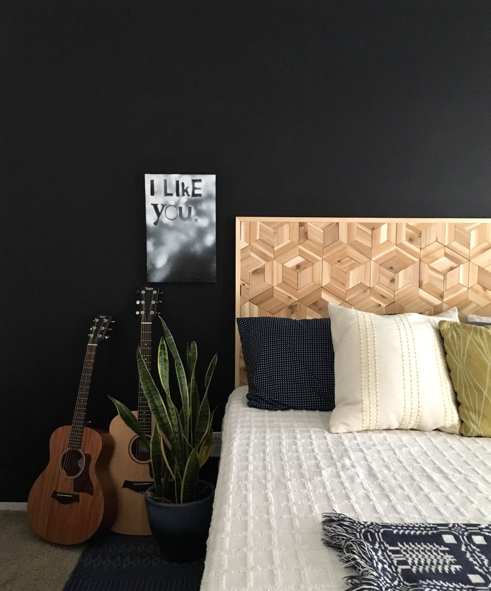 Geometric Headboard Rustic Wooden Headboard Modern Wood Etsy