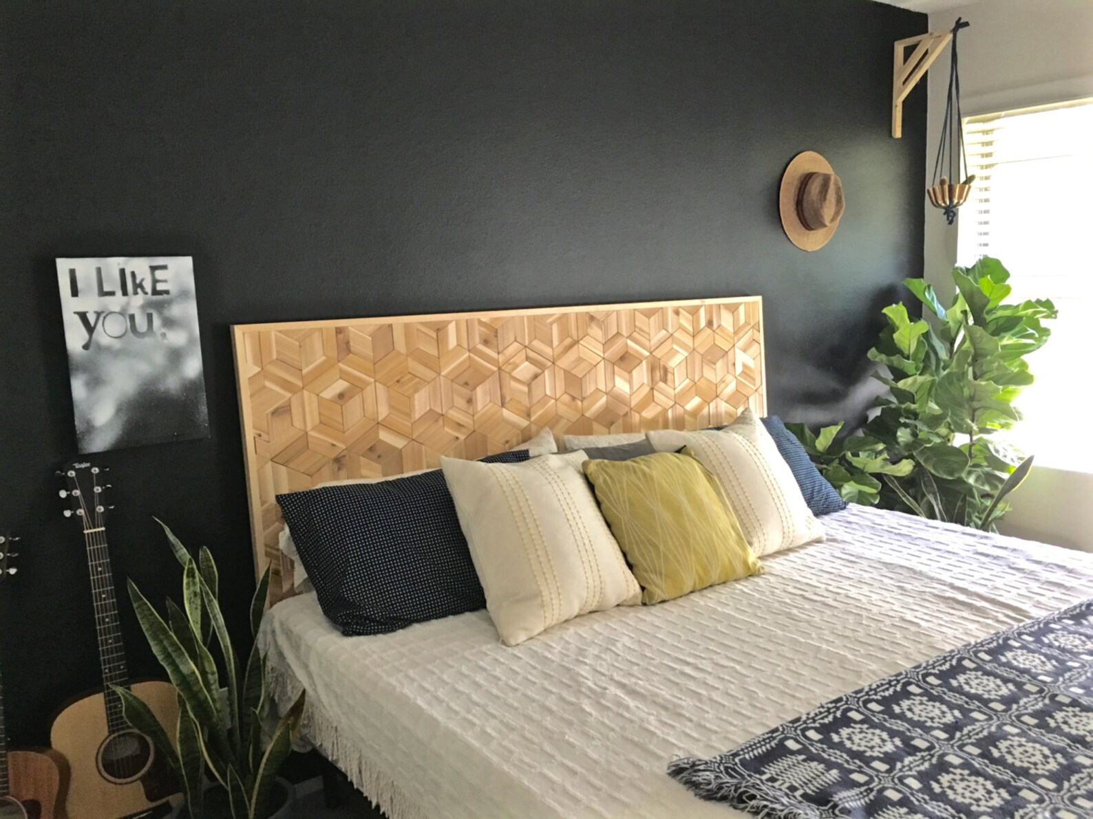 Geometric Headboard Rustic Wooden Headboard Modern Wood Etsy