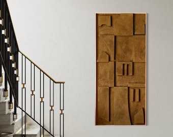 Textured 3D Wall Art, Oak Trim, Abstract Art Deco