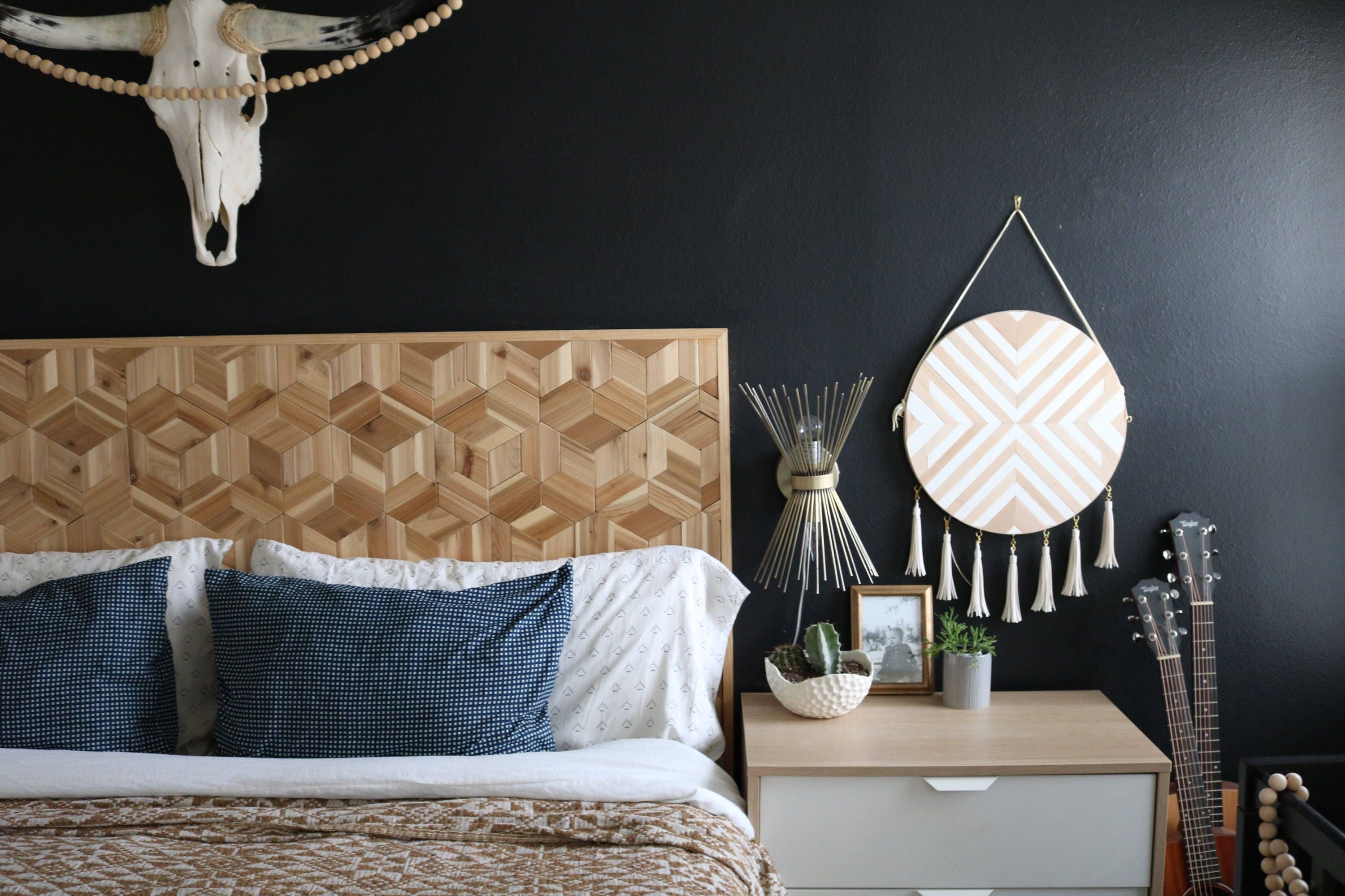 Geometric Headboard Rustic Wooden Headboard Modern Wood Etsy