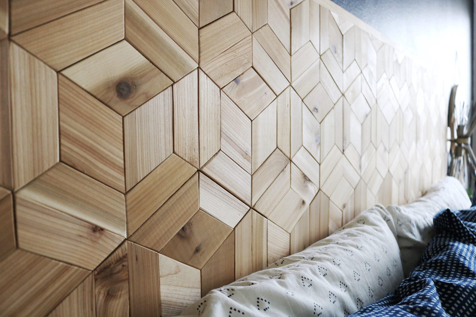 Geometric Headboard Rustic Wooden Headboard Modern Wood Etsy