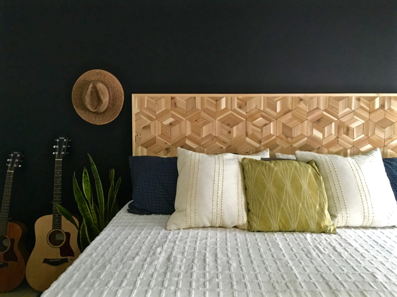 Geometric Headboard Rustic Wooden Headboard Modern Wood Etsy