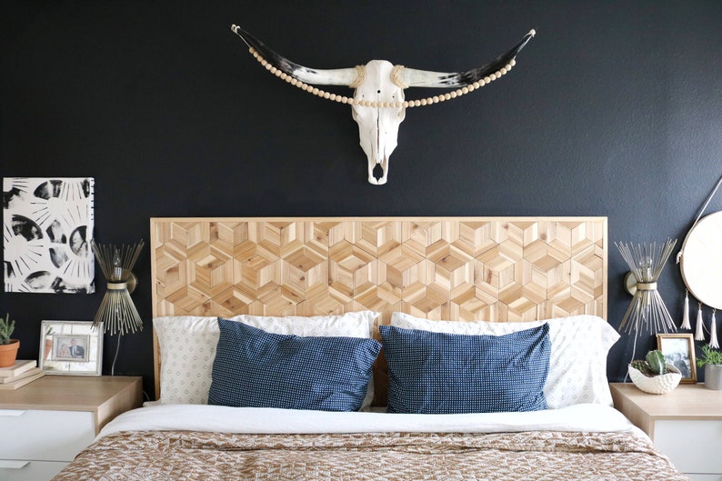 Geometric Headboard Rustic Wooden Modern Wood Image 0