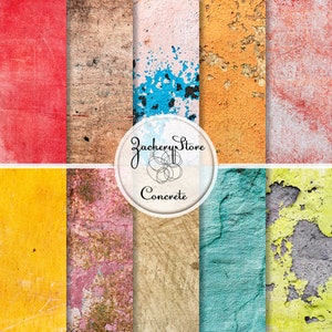 CONCRETE WALL Digital Scrapbook Craft Paper Pack Texture Set 10 Papers 300 dpi #123