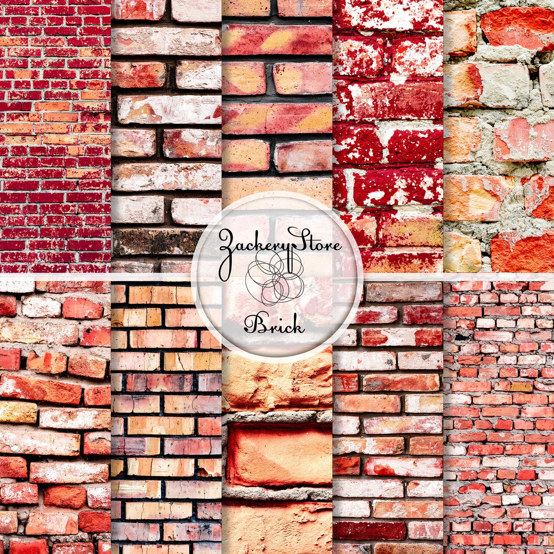 BRICK WALL Digital Scrapbook Craft Paper Pack Texture Set 10 Papers 300