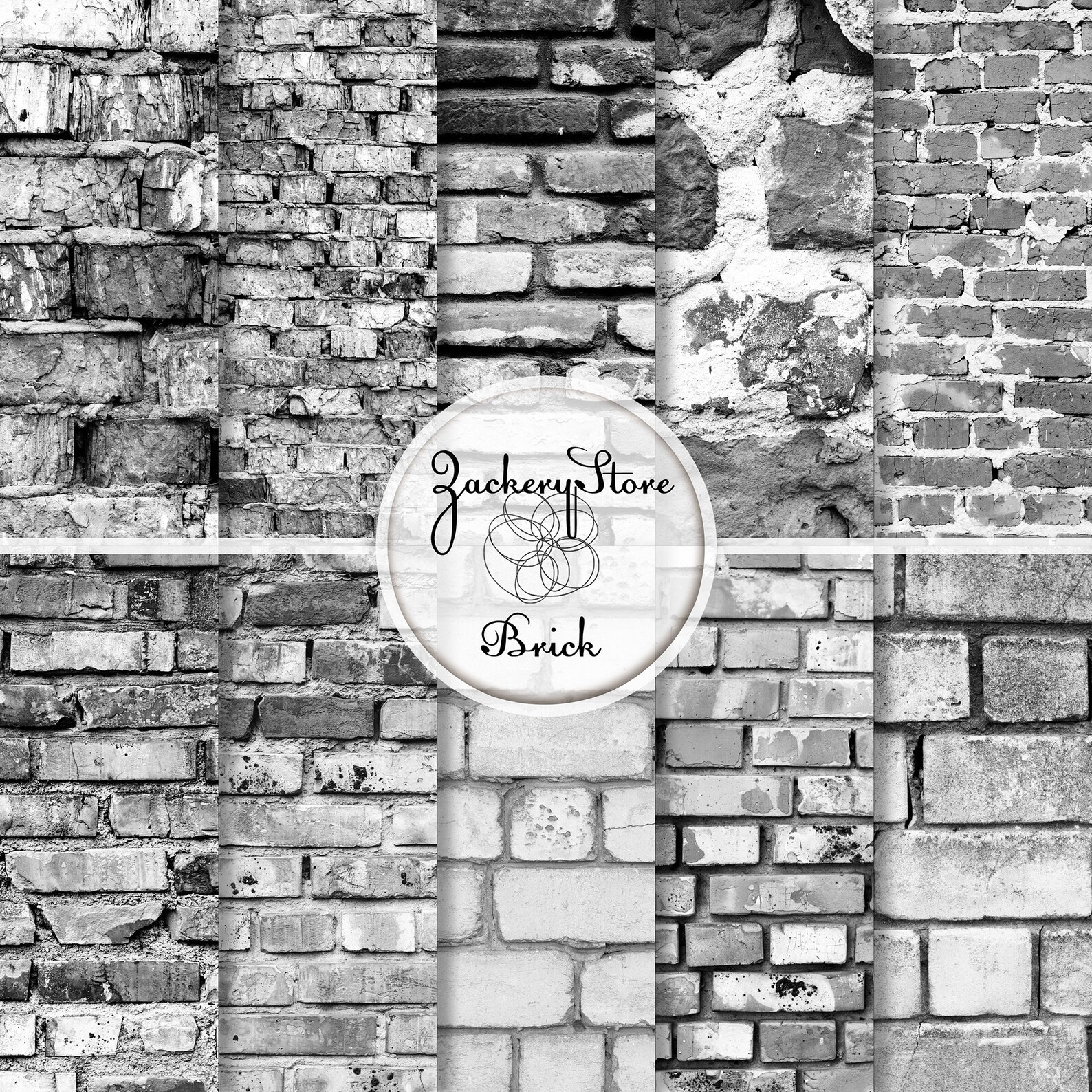 BRICK WALL Digital Scrapbook Craft Paper Pack Textura Set 10 Papeles