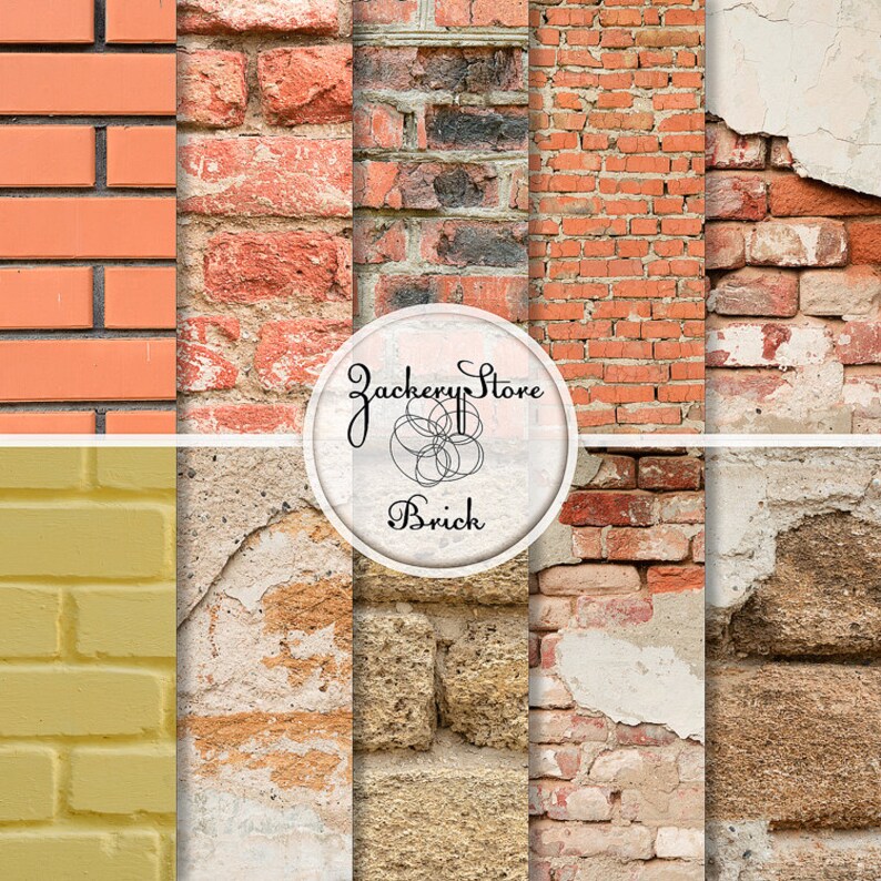 BRICK WALL Digital Scrapbook Craft Paper Pack Texture Set 10 Papers 300