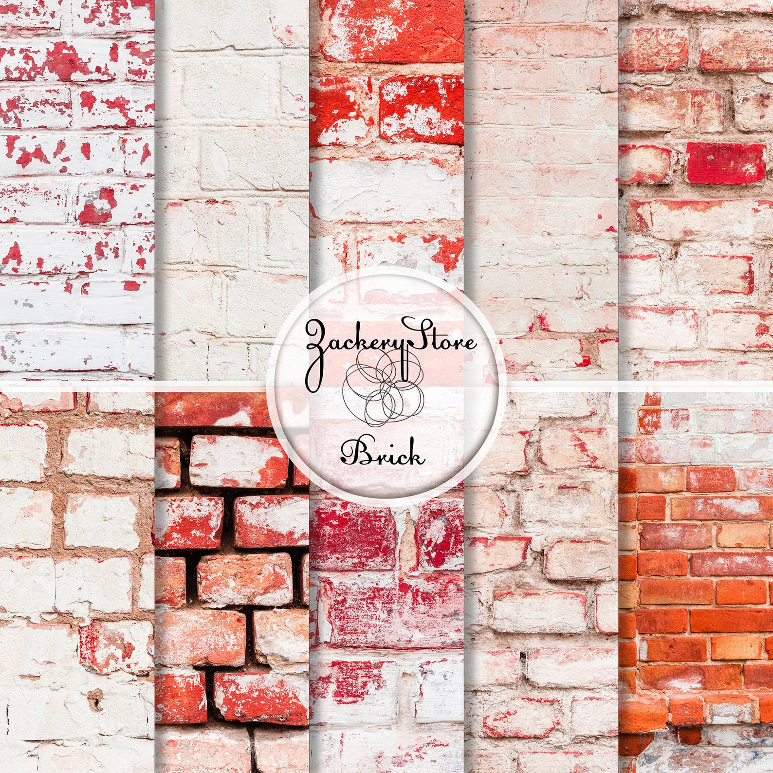 BRICK WALL Digital Scrapbook Craft Paper Pack Texture Set 10 Papers 300