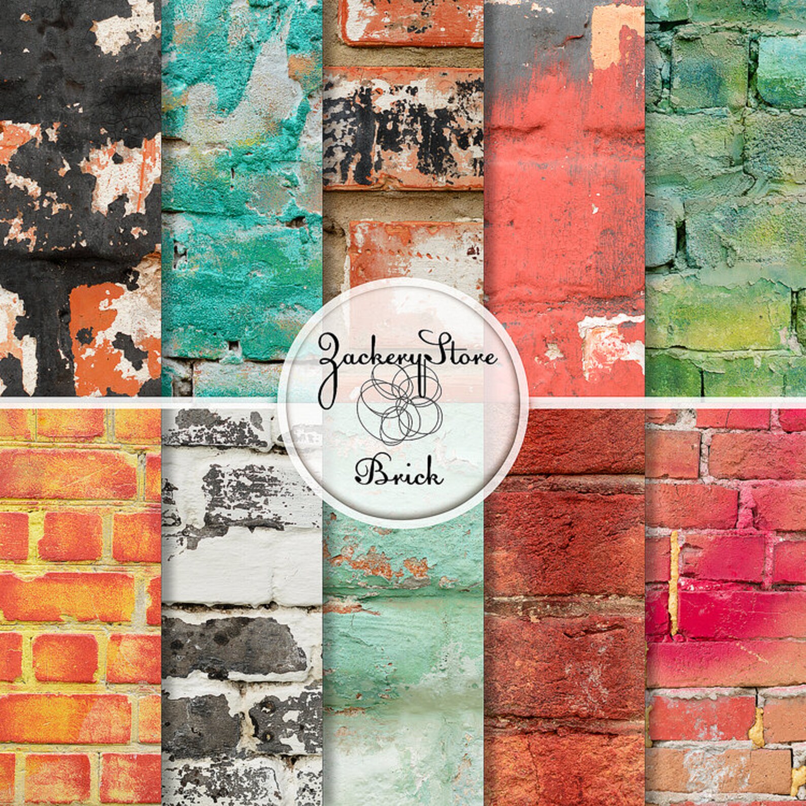 BRICK WALL Digital Scrapbook Craft Paper Pack Texture Set 10 Papers 300