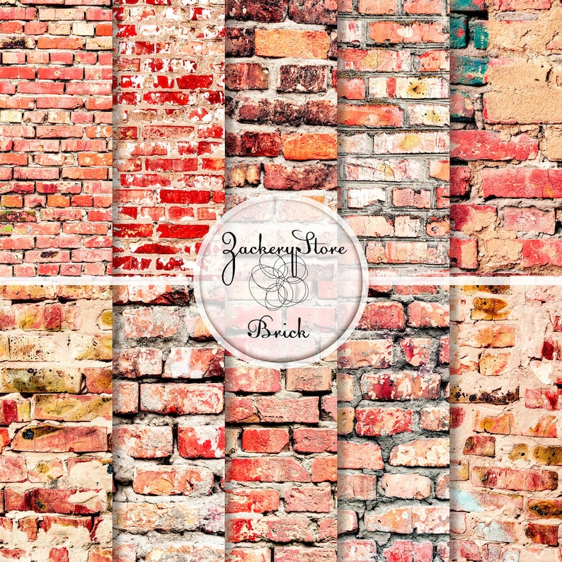 BRICK WALL Digital Scrapbook Craft Paper Pack Texture Set 10 Papers 300