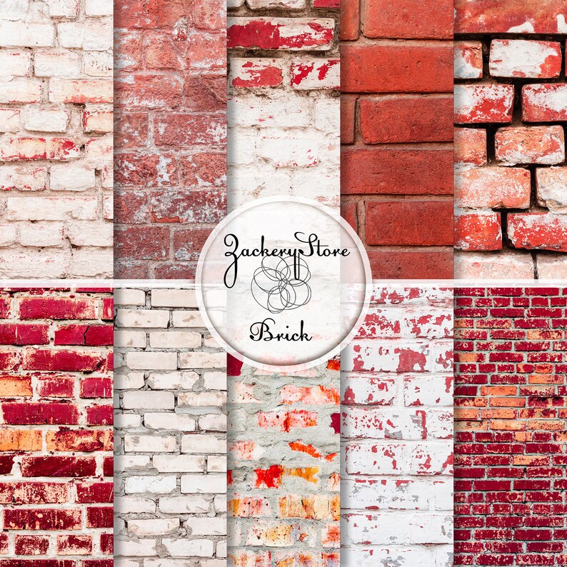 BRICK WALL Digital Scrapbook Craft Paper Pack Texture Set 10 Papers 300