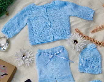 Baby Blue Hand-Knitted 4 Piece Baby Set