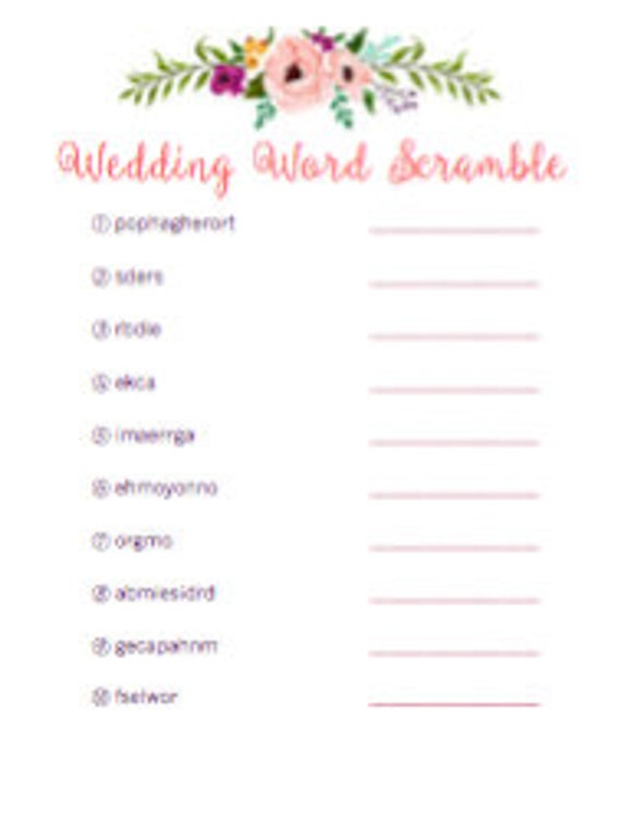 Wedding Word Scramble Floral Bridal Shower Game PDF Printable | Etsy