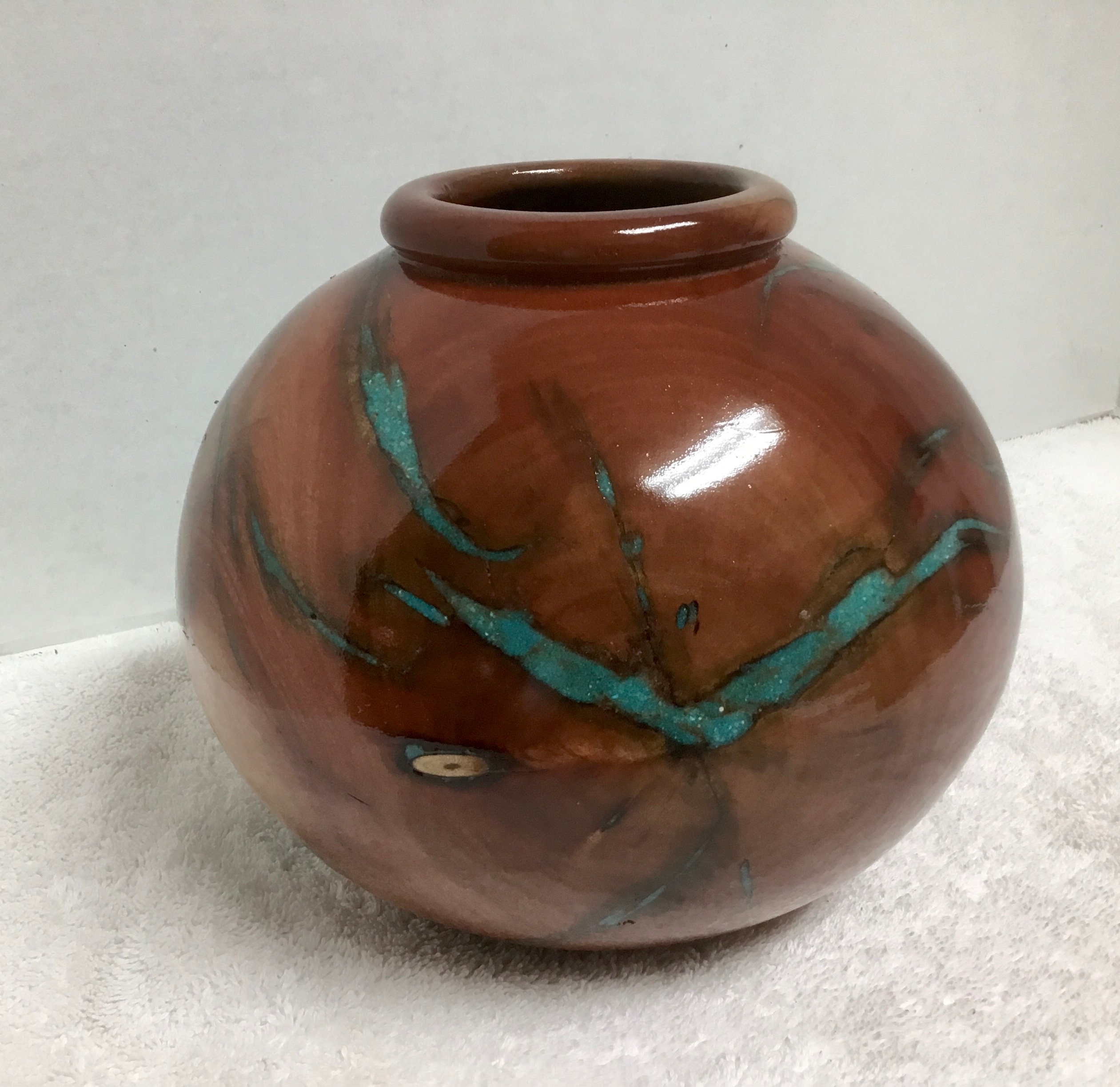 This is an African Sumac Bowl with Turquoise Inlay it is6 Etsy
