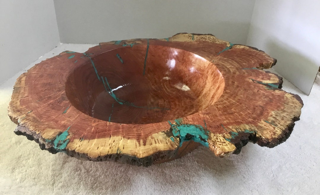 This is a Black Locus Wood Burl With Turquoise Inlay, It is 18 Wide and