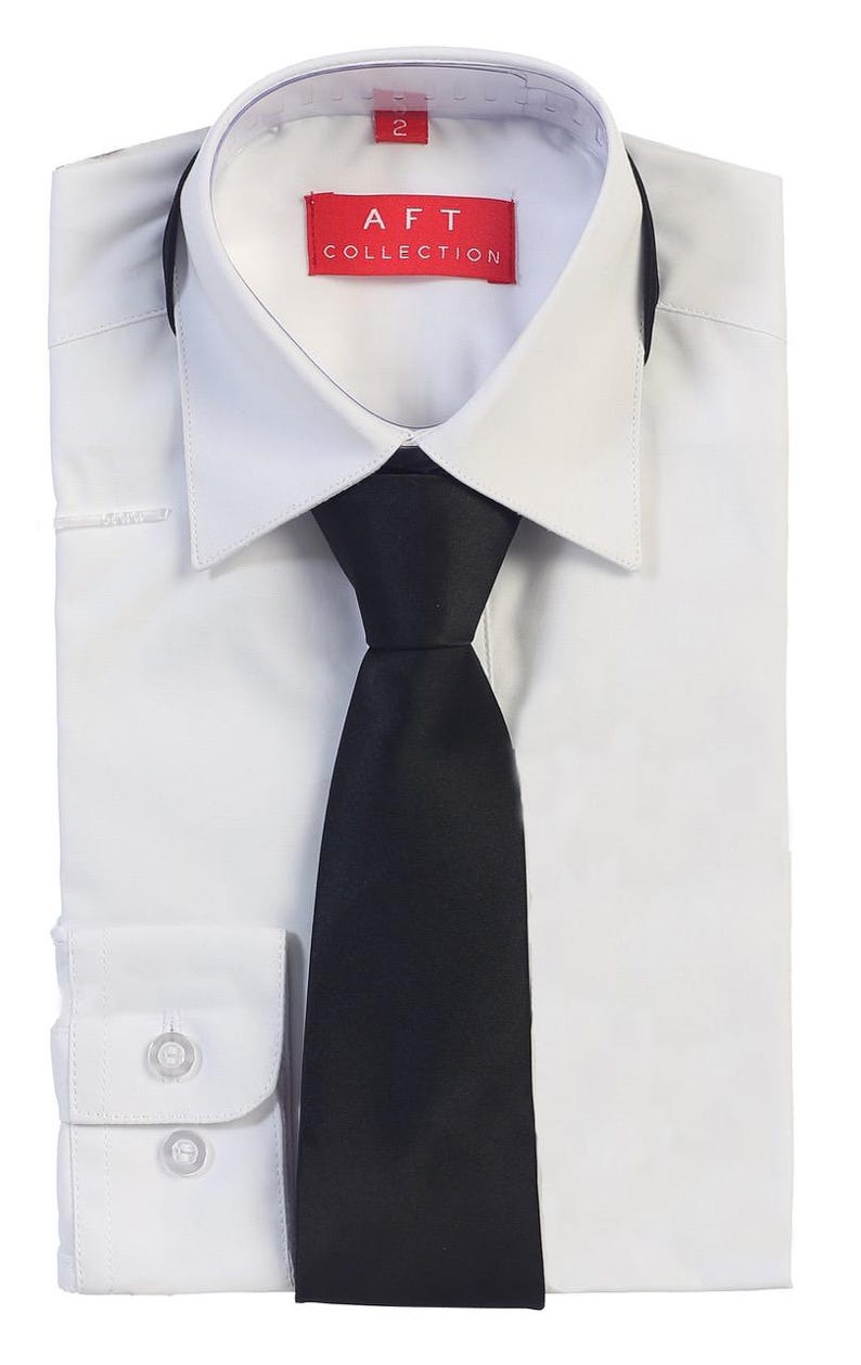Aft Collection New Boys Solid Long Sleeve Dress Shirt with Matching Tie White