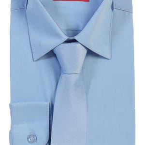 Aft Collection New Boys Solid Long Sleeve Dress Shirt with Matching Tie Sky Blue