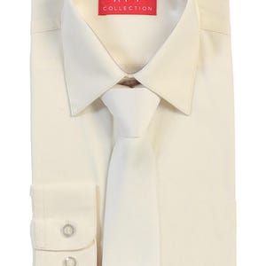 Aft Collection New Boys Solid Long Sleeve Dress Shirt with Matching Tie Pearl