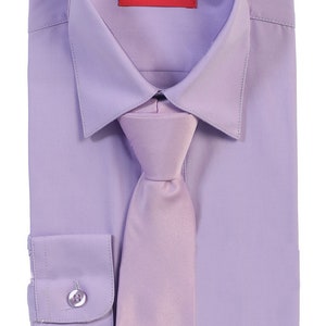 Aft Collection New Boys Solid Long Sleeve Dress Shirt with Matching Tie Lavender