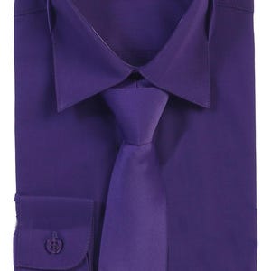 Aft Collection New Boys Solid Long Sleeve Dress Shirt with Matching Tie Purple Pansy