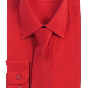 Aft Collection New Boys Solid Long Sleeve Dress Shirt with Matching Tie Hot Red