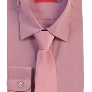 Aft Collection New Boys Solid Long Sleeve Dress Shirt with Matching Tie Dusty Rose