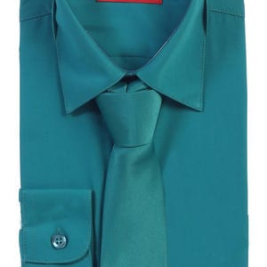 Aft Collection New Boys Solid Long Sleeve Dress Shirt with Matching Tie Teal