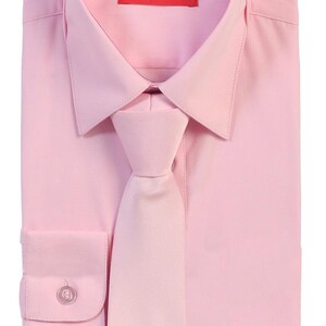 Aft Collection New Boys Solid Long Sleeve Dress Shirt with Matching Tie Flamingo