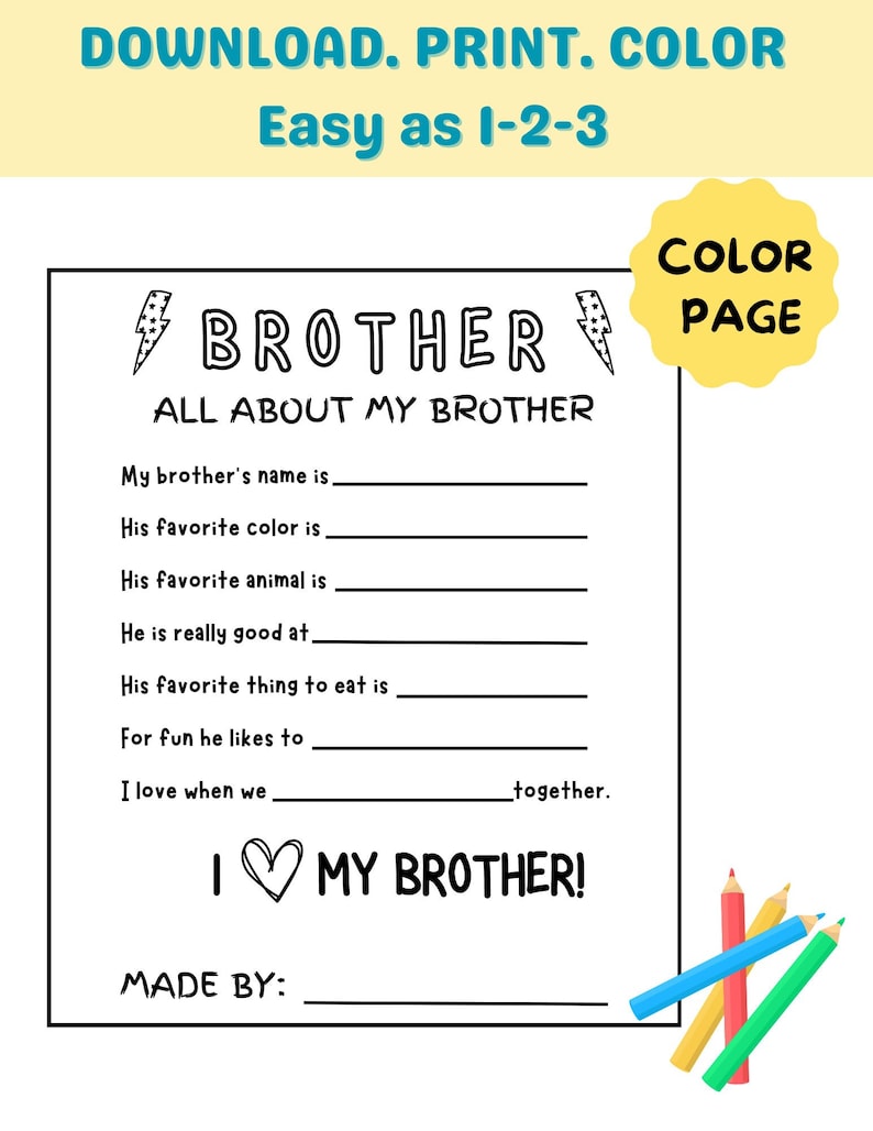 All About My Brother Printable, Brother Printable, Brother Activity