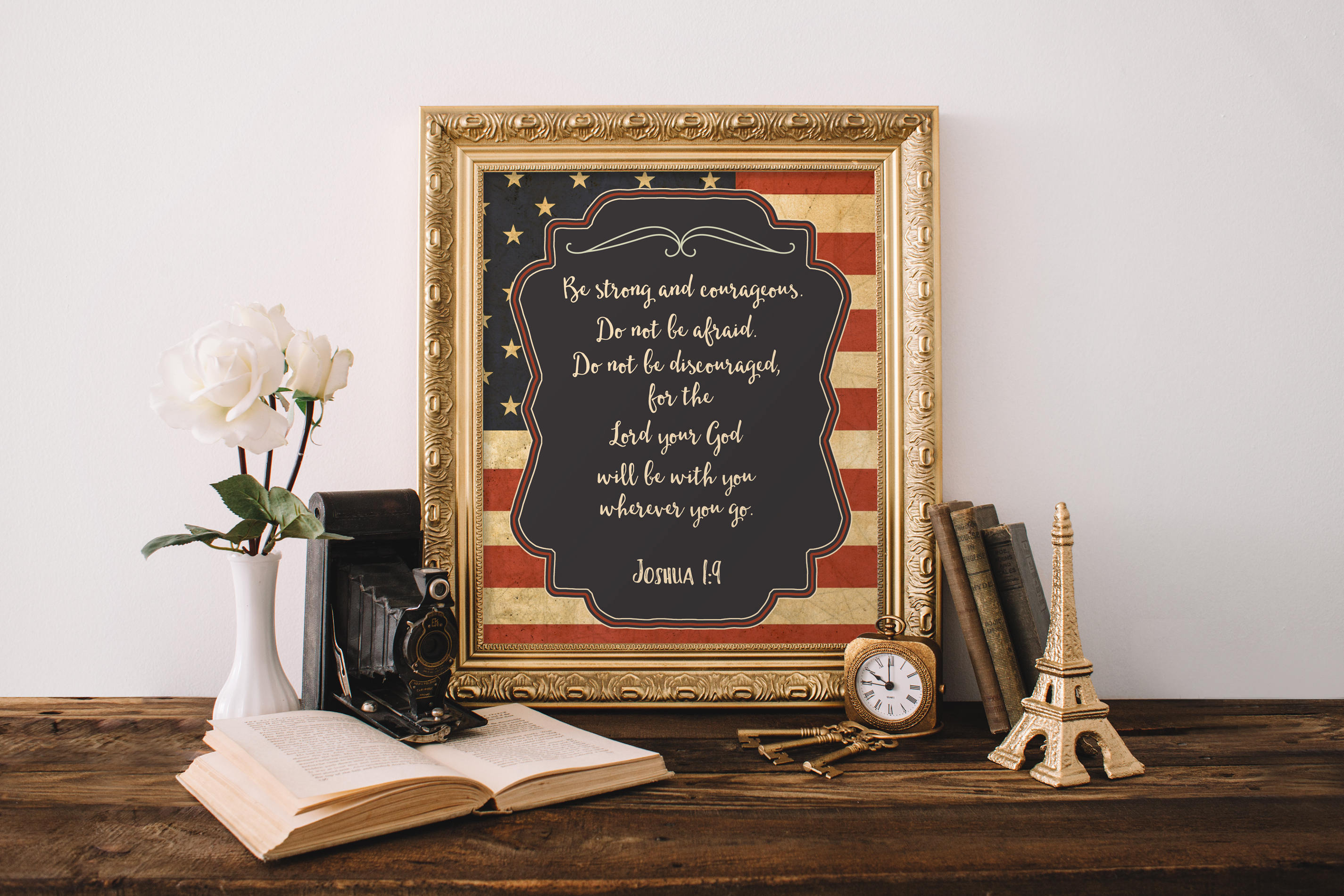 Printable Military Wall Art American Flag Picture Army Gift Deployment E Joshua 1 9 Usa