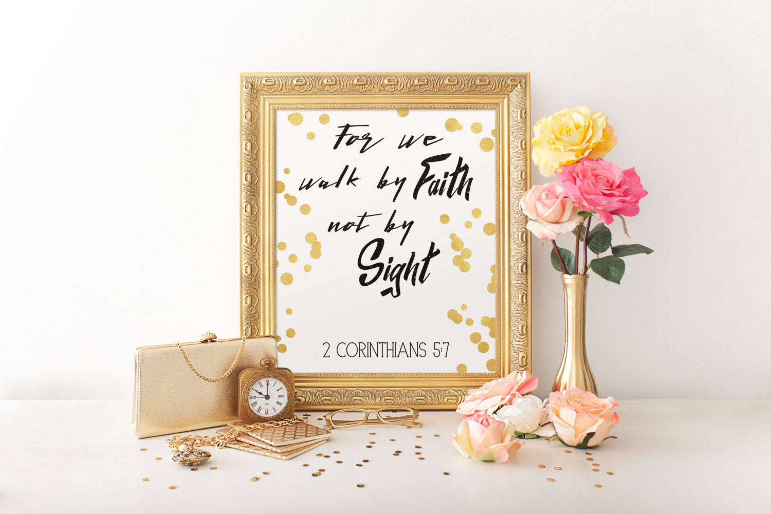 2 Corinthians 5:7 Printable Wall Art Gold Foil Picture For | Etsy