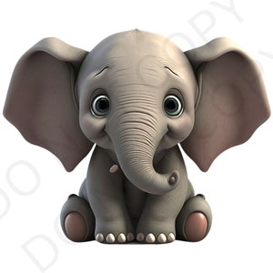 Baby Elephant PNG Transparent Clipart Kids Cartoon Design,Printable Sublimation,Digital Instant Download,Baby Shower,Unicorn PNG Art
