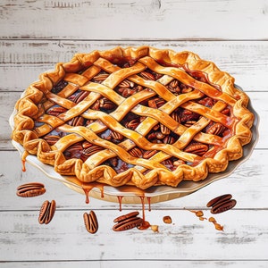 Clipart de aquarela de guloseimas doces de outono - imagens aconchegantes de outono, gráficos de tortas, torta de noz-pecã PNG, download digital instantâneo, uso comercial