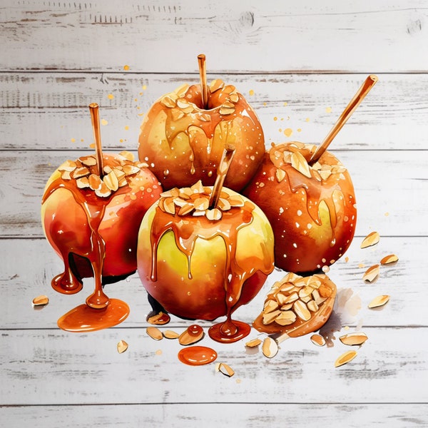 Fall Sweet Treats Watercolor Clipart  Cozy Fall Images, Caramel Apples Graphics, Caramel Apple PNG, Instant Digital Download,Commercial Use