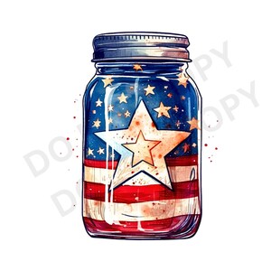 Mason Jar July 4th PNG Transparent Clipart American Flag Design,Printable Sublimation,Digital Instant Download,Camping Summer,Mason Jar PNG