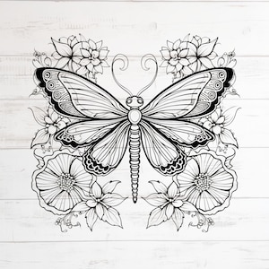 DragonFly Outline PNG SVG Transparent Clipart Cartoon Design,Printable Sublimation,Digital Instant Download,Camping Summer,Mason Jar PNG Art