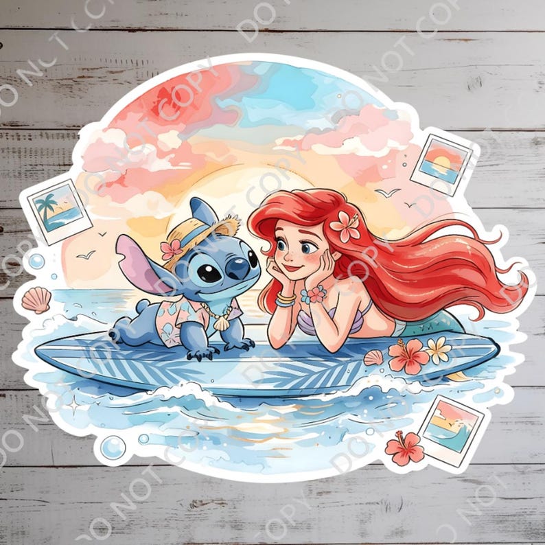 Aeriel & Stitch Little Mermaid Sticker: Waterproof Vinyl Decal kindle stickers water bottle stickers