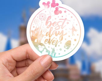 Disneys bästa dag någonsin klistermärke Vattentät Disney Laptop, Disney temapark semester, Castle Park mus