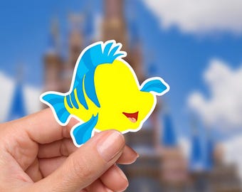 Pegatina de La Sirenita Flounder: vinilo impermeable para portátil y botella de agua
