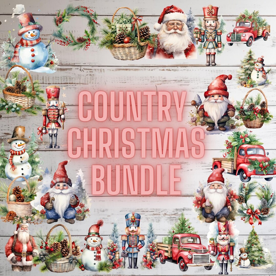 Christmas Watercolor Clipart PNG Bundle , Watercolor Santa, Snowman ...