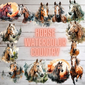 Horses Watercolor Clipart  Magical Enchanting Horse Illustrations, Animals in the Nature, PNG, Instant Digital Download, Commercial Use